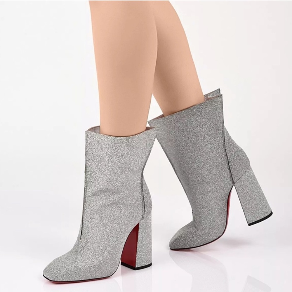 NIB Christian Louboutin Silver Glitter Booties 40 - Picture 2 of 5